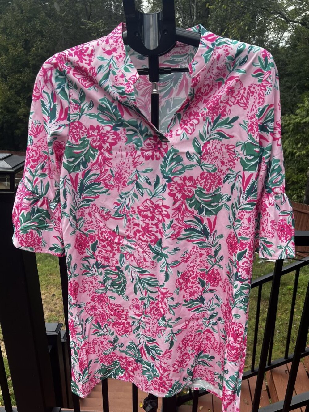 SHEIN Bright Pink & Green T-Shirt Dress